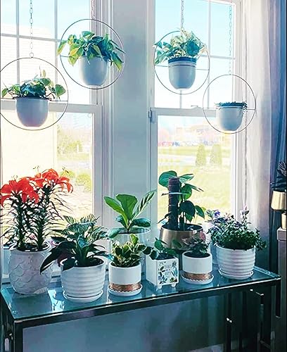 Miniatura 6 de Paquete de 2 macetas colgantes de metal, bohemias, de 6pulgadas (desmontable), con gancho y cadena, modernas, macetas de pared y techo, en color