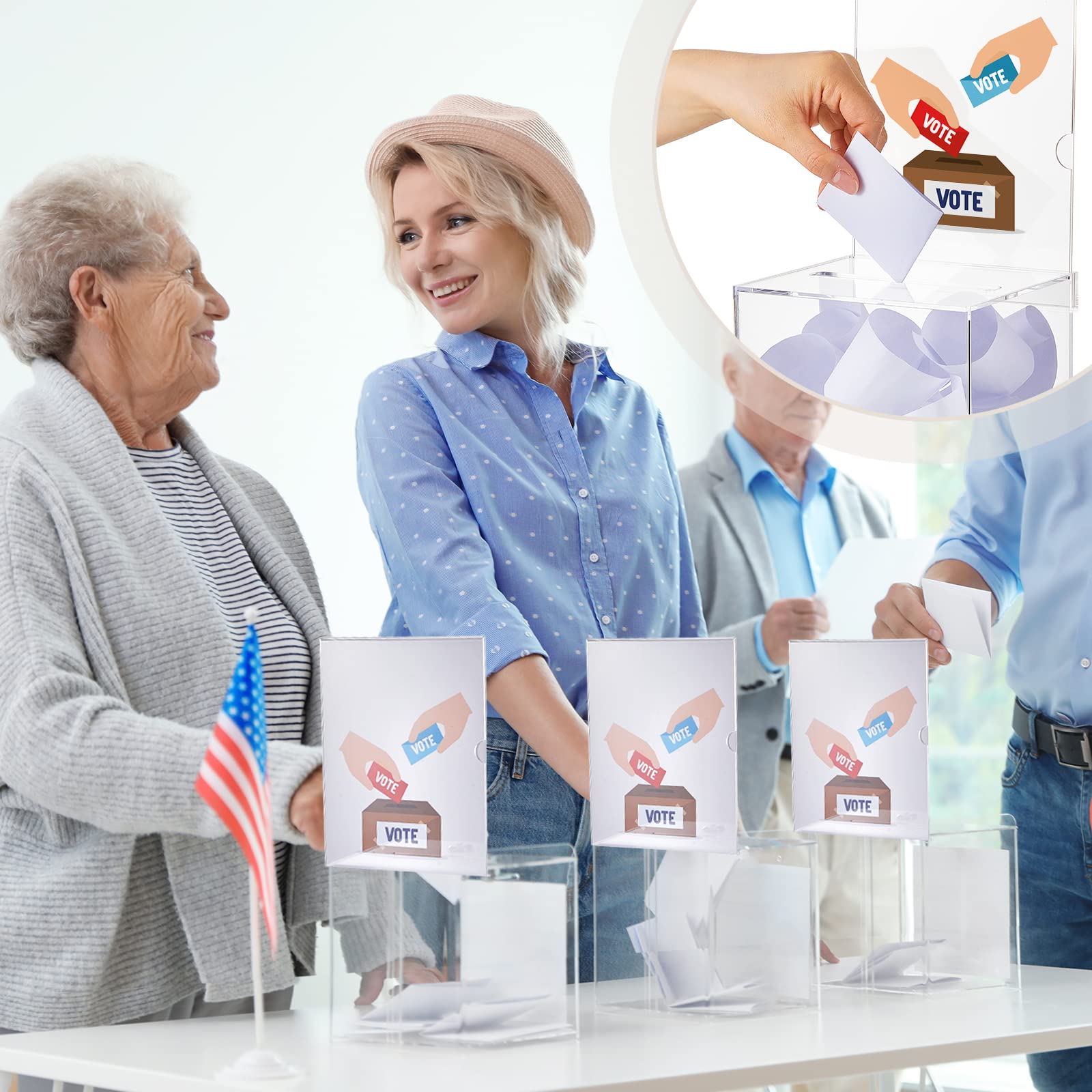 3 cajas de donación de acrílico transparente con cerradura y cartel, caja grande de boletos de rifa con ranura para recaudación de fondos, rifa, coleccionar, donar, votar, 5.9 x 5 x 5 pulgadas