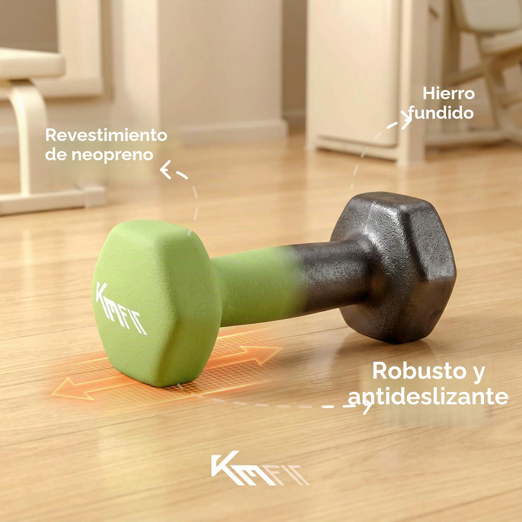 KM-Fit Juego de mancuernas 12 kg con soporte | Mancuernas de neopreno 1–3 kg | Hierro fundido con mango ergonómico | Antirodadura | Fitness y entrenamiento de fuerza en casa