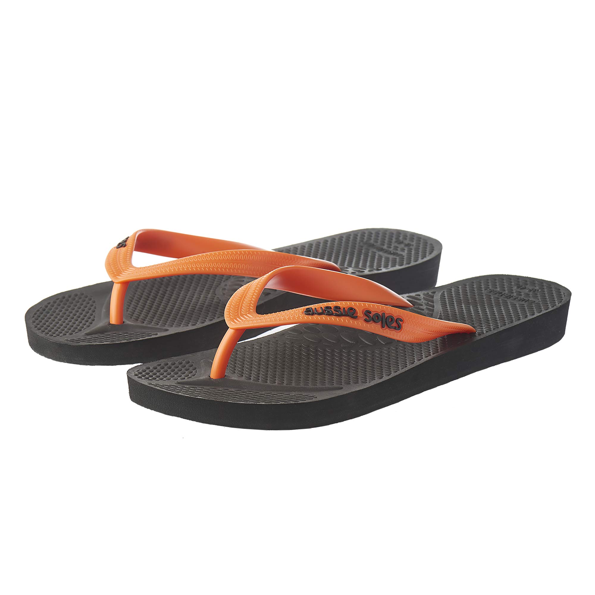 Aussie Soles Aussiana Classic™ Orthotic Flip Flops for Adults - Unisex (EU 45/46 = UK 10-11, Solid Black/Orange)