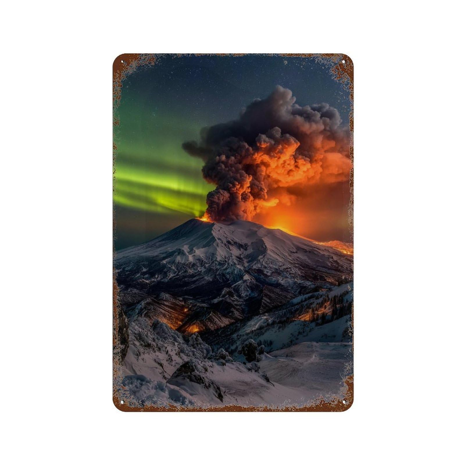Volcano Eruption Aurora Borealis-1 11.8"x7.9" Retro Metal Sign, Vintage Wall Decor for Office, Studio And Wall Decor
