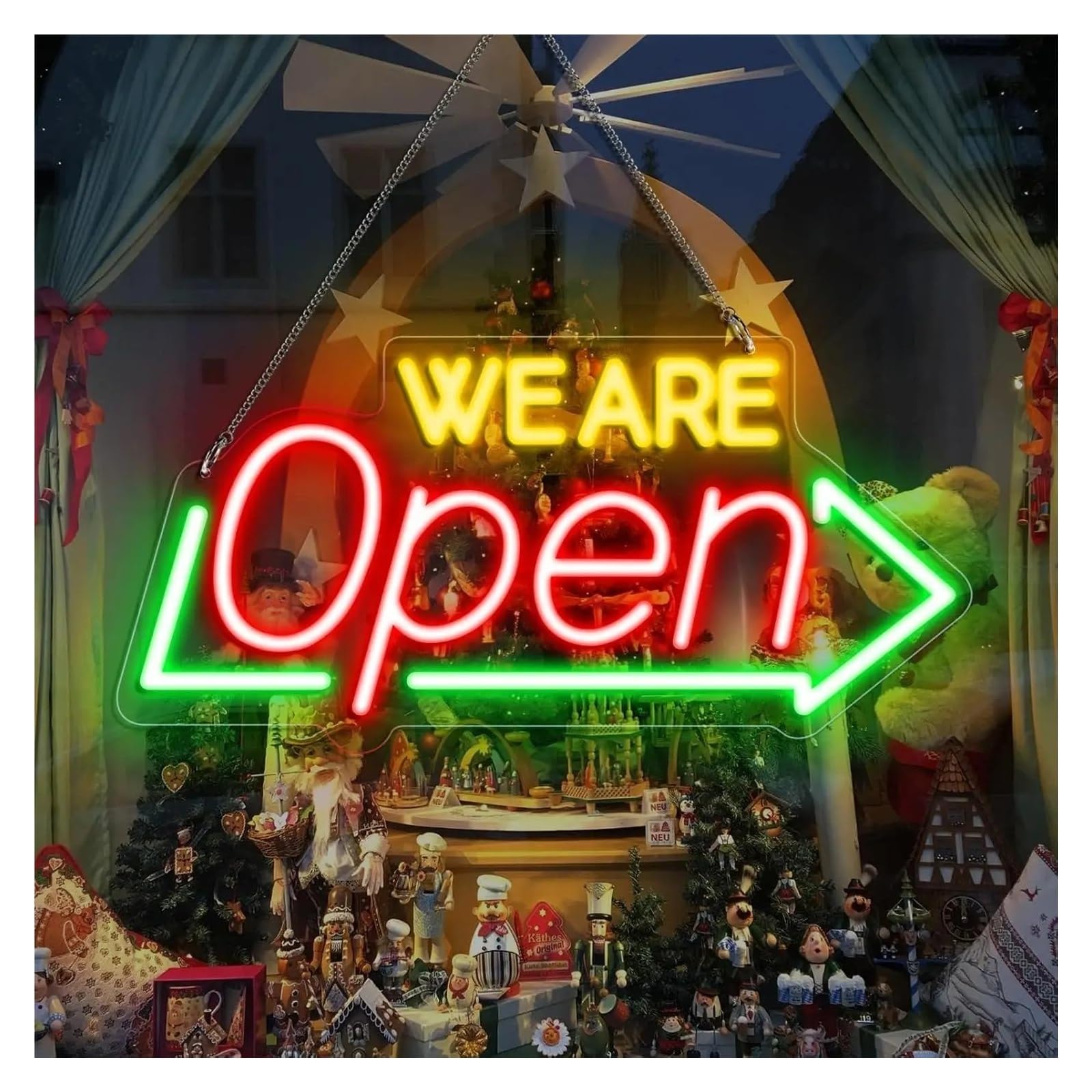 XENITE Hanging Art Neon Signs WE are Open Neon Sign USB Dimmable LED Lights for Coffee Shop Bar Tiki Salon Restaurant Pubs Gaming Room Decoration 41x20cm