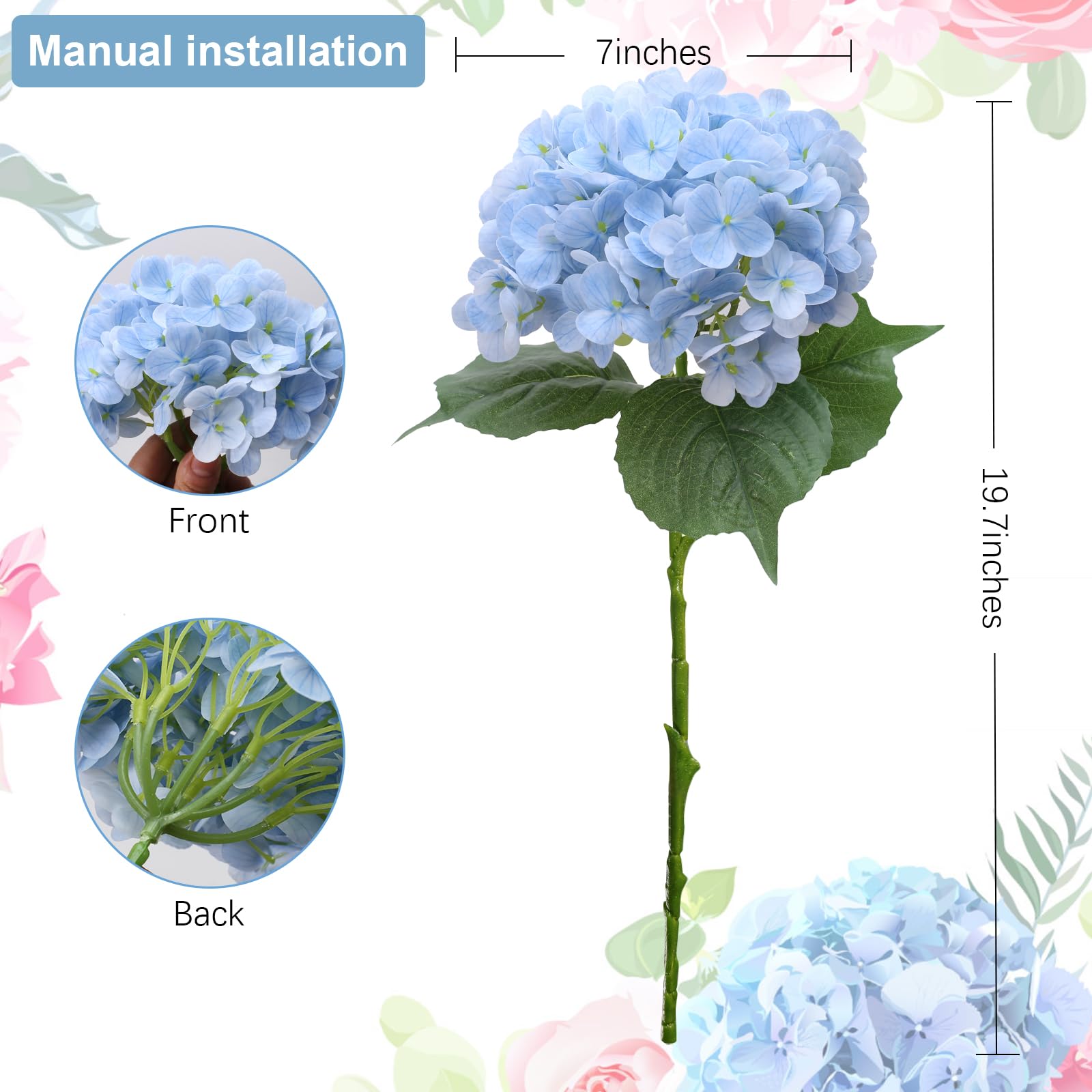 merakdoira Hydrangea Artificial Flowers, 4 PCS Single Long Stem Faux Flowers - Image 2