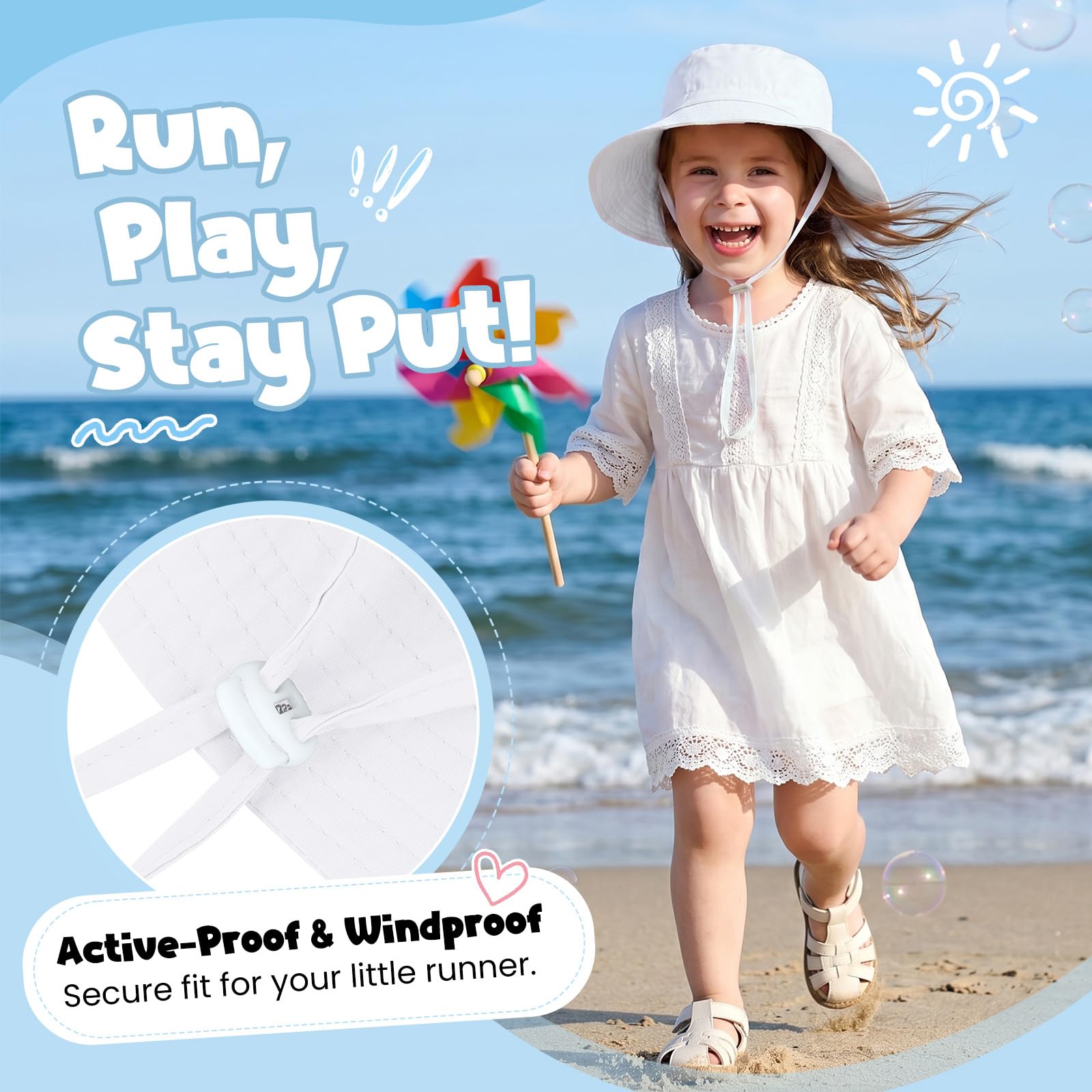 Sombrero de sol ajustable para bebé, para playa, verano, UPF 50+ para bebé, niña y niño