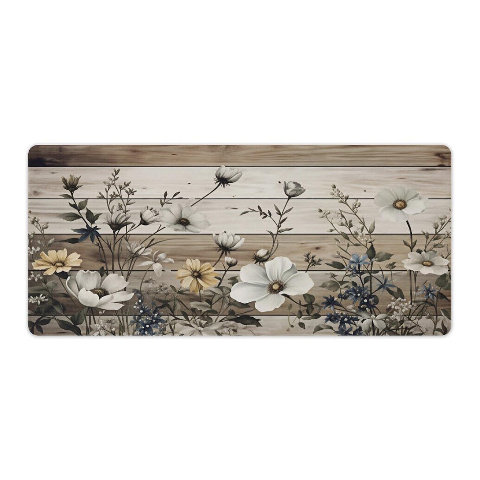 Floral Large Mouse Pad 16"×36" inch Extended Gaming Mousepad Desk Mat Long Computer Keyboard Non-Slip Base Stitched Edges for Home Office Work