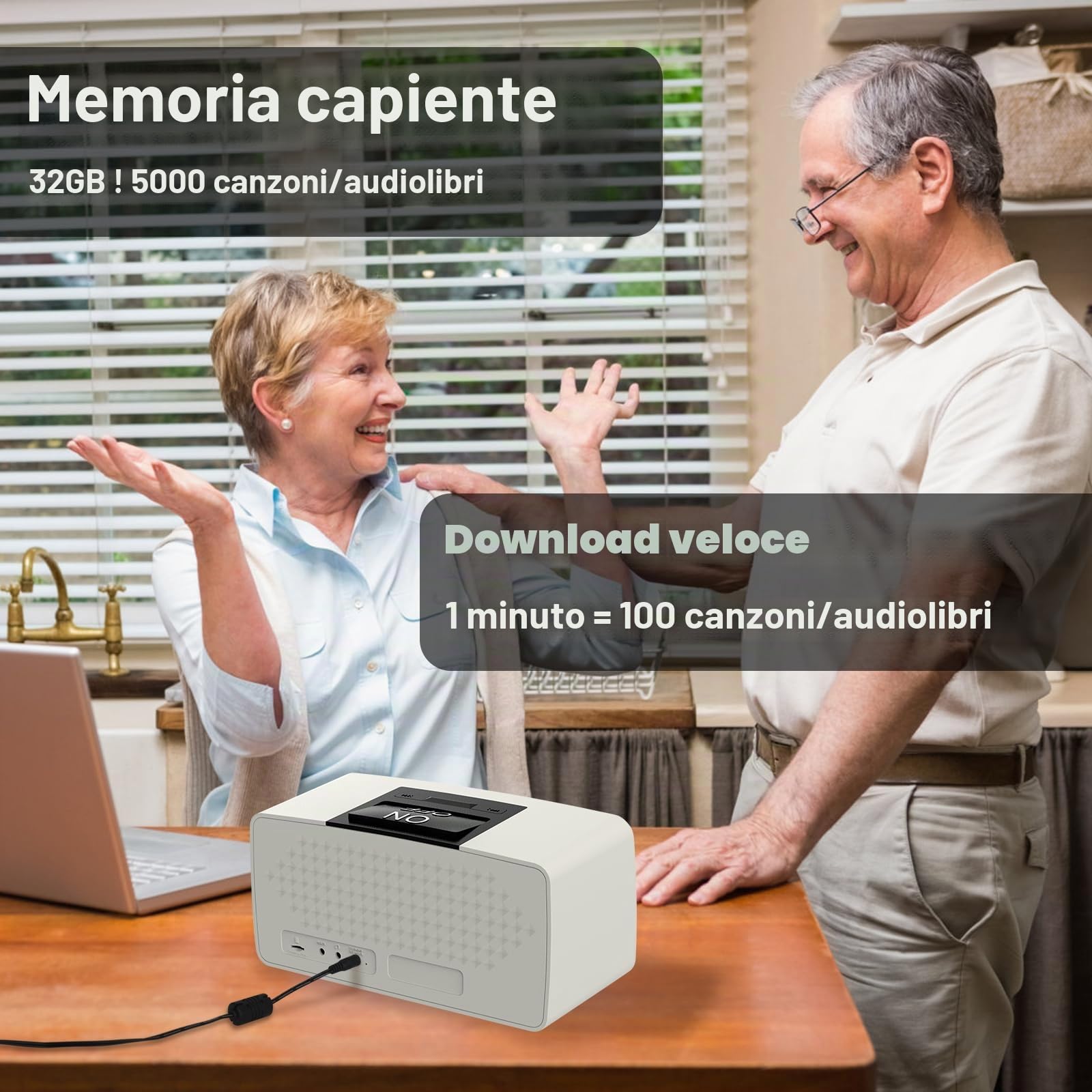 Lettore musicale semplice per anziani, lettore audiolibri facile con scheda TF da 32 GB e lettore di schede per pazienti con demenza, Alzheimer, ipovedenti e ipovedenti (grigio)