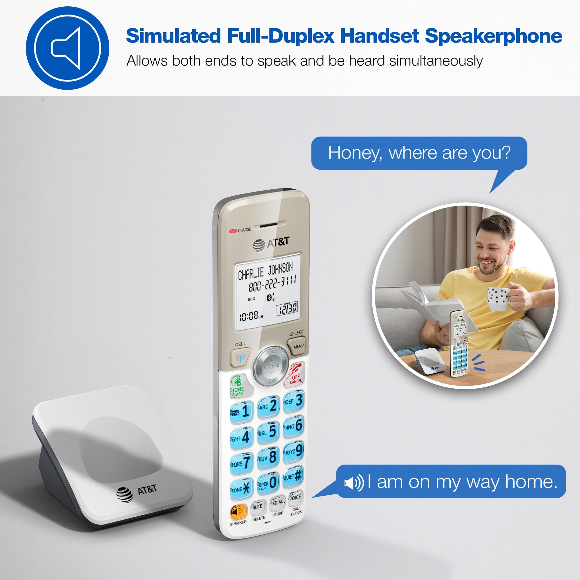 AT&T DL70019 Accessory Handset for DL72x19 Phone with Bluetooth Connect to Cell, Call Blocking, 1.8" Backlit Screen, Big Buttons, intercom, and Unsurpassed Range