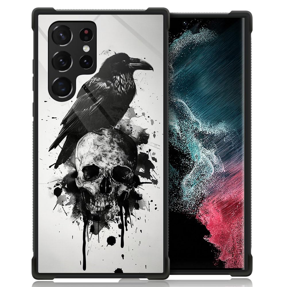 CARLOCA Compatible with Samsung Galaxy S22 Ultra Case,Black Scary Crow Pattern Ultra Protection Shockproof Soft Silicone TPU Non-Slip Back for Samsung