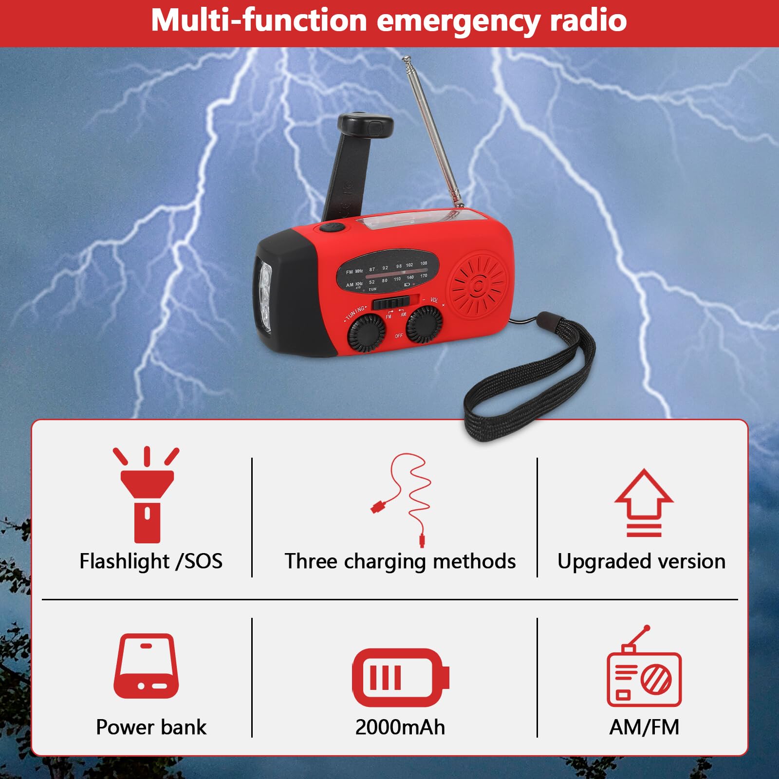 Radio à manivelle solaire LED AM/FM météo recharge téléphone portable camping randonnée urgence jaune