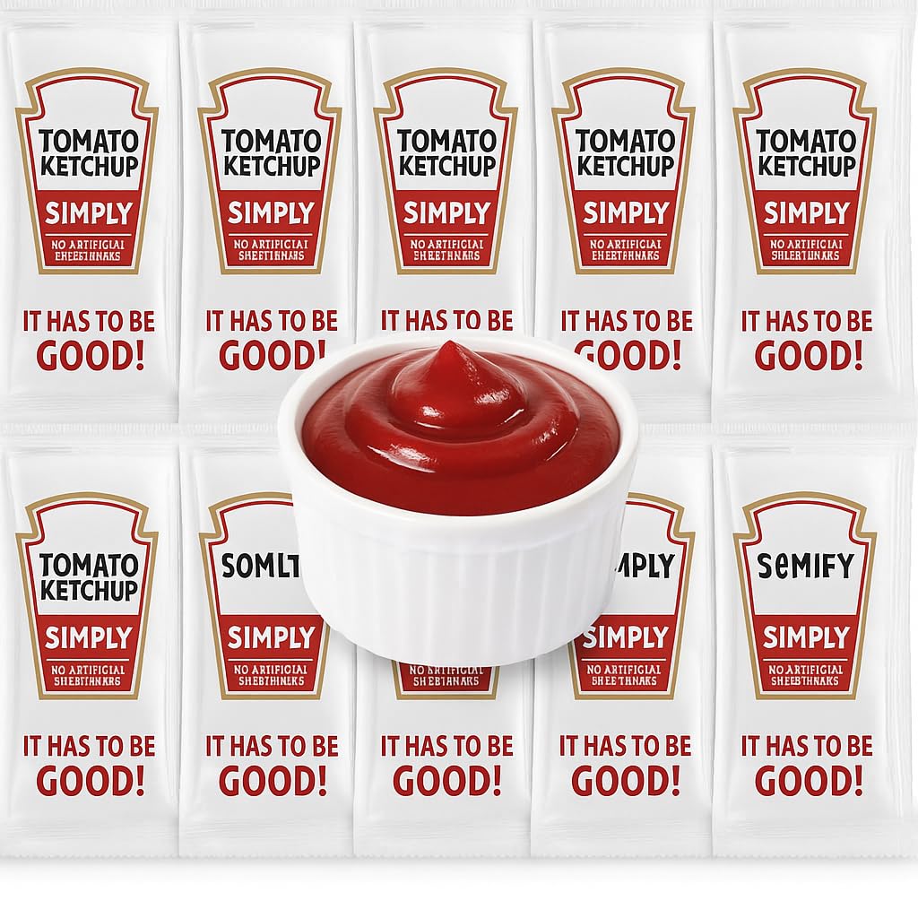 Tomato Ketchup Packets – 40 Count (9g Each) | Made from Red Ripe Tomatoes | No GMO, Gluten-Free, No Artificial Ingredients | Perfect for Fries, Burgers, Hot Dogs, Lunch Boxes & Takeout