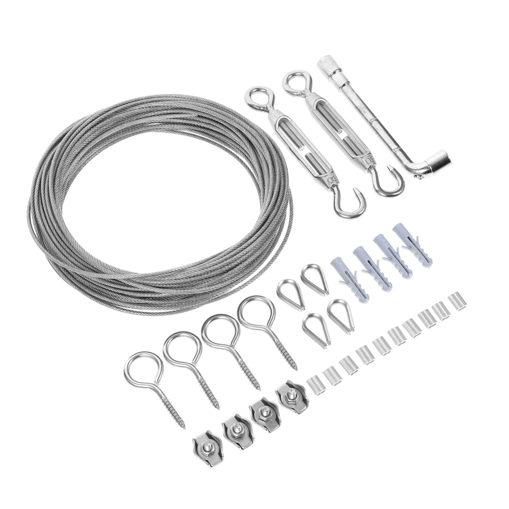 FUNOMOCYA 1 Set Wire Rope Kit Bathroom Steel Wire Tent Rope Wire Rope Crimping Tool Kit Wire Rope Turnbuckle Kit Wire Tensioner Steel Wire Cable Rope Curtain Wire Kit Silver Stainless Steel