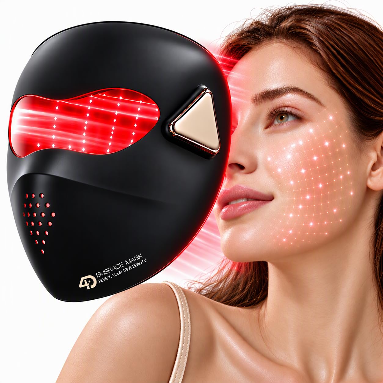 4D Red Light Therapy Face Mask, Soft Floating Fit, 4 Modes, 4000mAh Remote | 4 Wavelengths 850/625/600/460nm, 4000mAh Battery, 4D Floating Fit, 328LEDS, 5 Timers, 3 Brightness Levels, Timer & Auto-Off