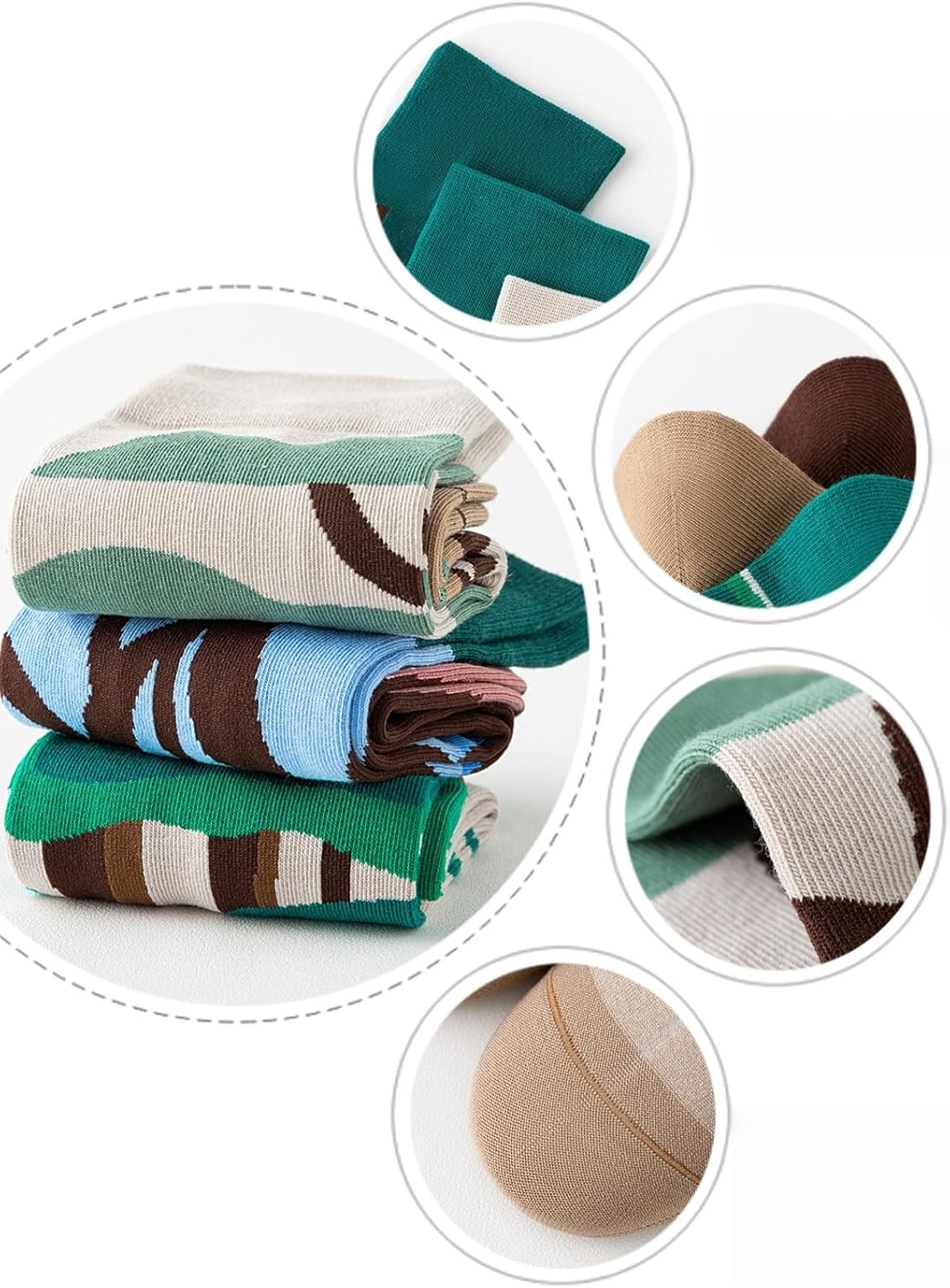 3 Pairs Unisex Crew Socks for Spring Forest Series 45