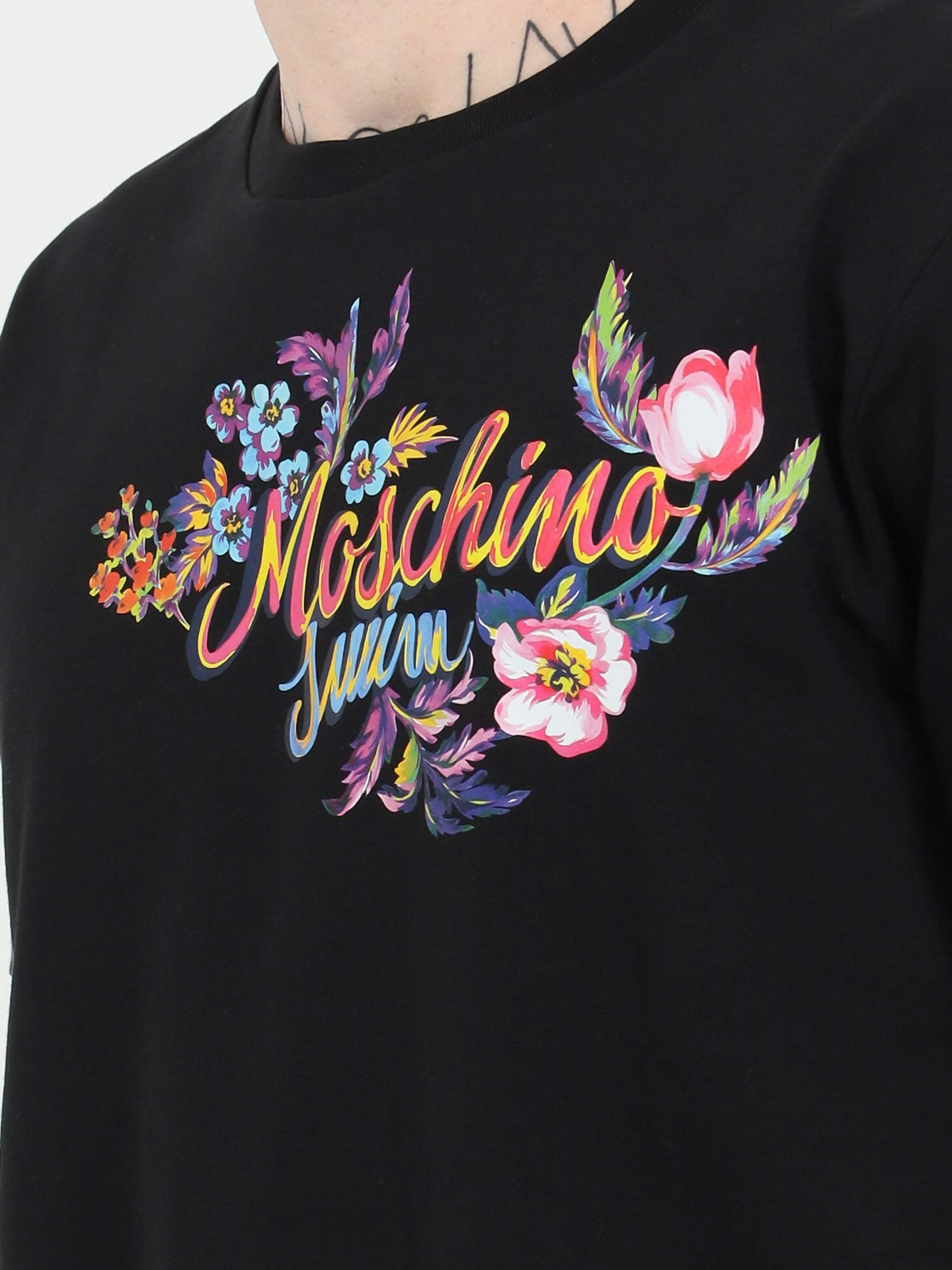 Moschino T-shirt Uomo w Cotone dettaglio Logo Dipinto Con Fiori 1904