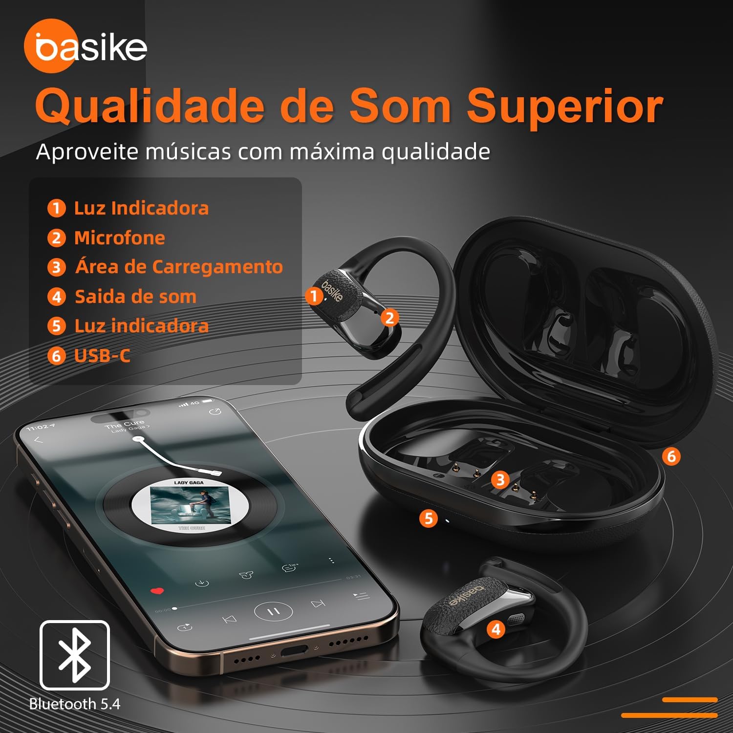 Diagram of Basike FON249 OWS Earphones components