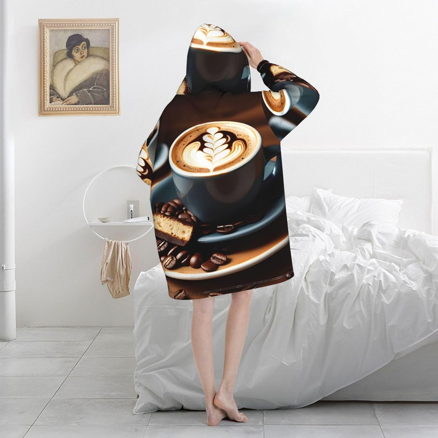 Delicious Coffeeprint Oversized Hoodie Blanket, Super Soft Warm Comfortable Hoodie, Wearable Blanket Adult
