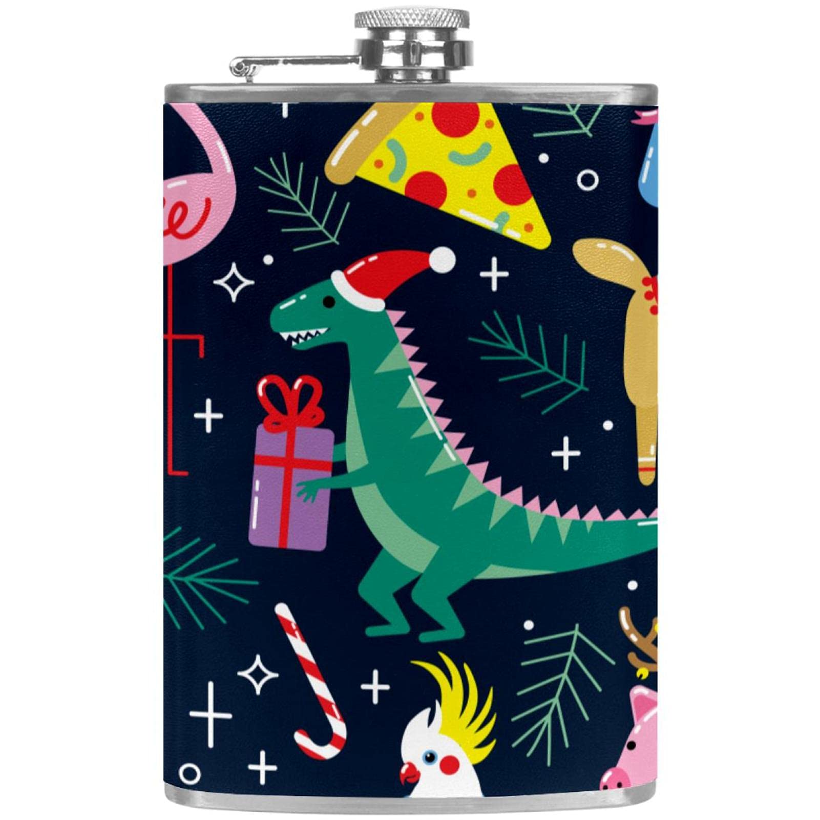 Flasque pour liqueur avec entonnoir motif animal de Noël en acier