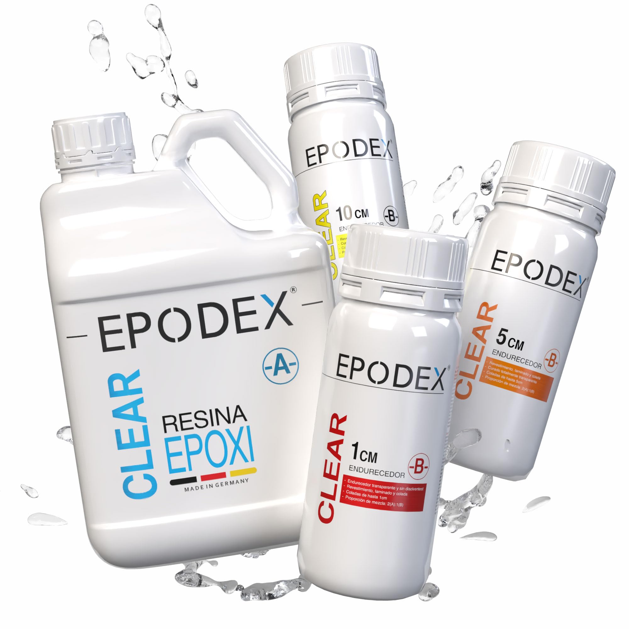 Kit Resina Epoxi EPODEX Serie ECO - Para vertidos hasta 10cm - 4,5kg | Resina Epoxi Transparente pare recubrimientos, manualidades, inclusiones, mesas río, lámparas, joyería y más