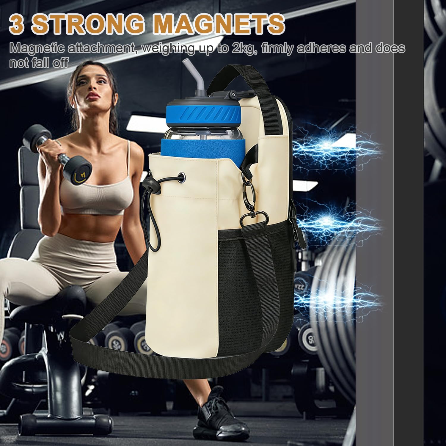 Magnetic Gym Bag Wasserflaschenhülle Magnetische Sporttasche mit Flaschenhalter 1,5L - Fitness Gym Training (Weiß)
