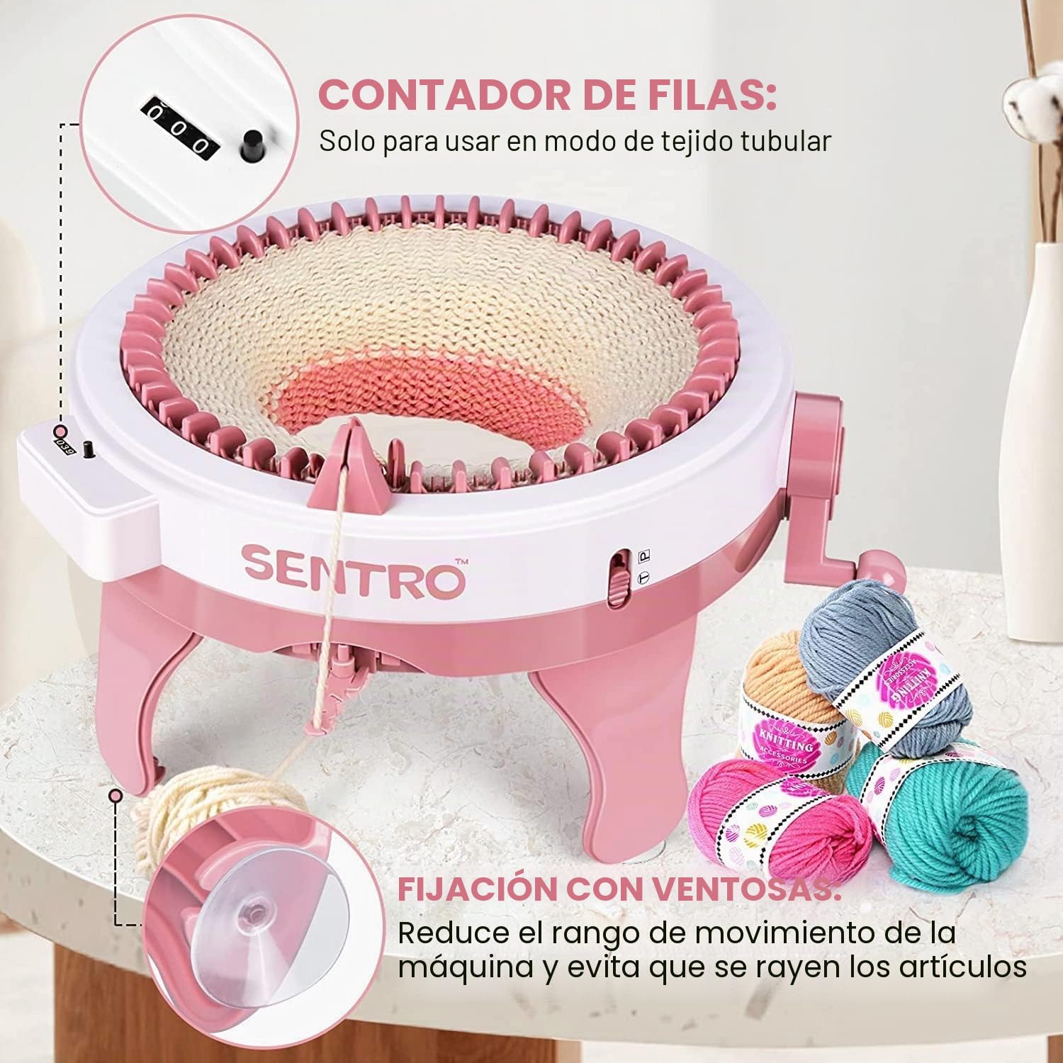 Máquina de tejer Sentro, 48 agujas Máquina de tejer, tabla de tejer giratoria, kit de máquina de telar de doble punto para adultos/niños, bufanda de punto