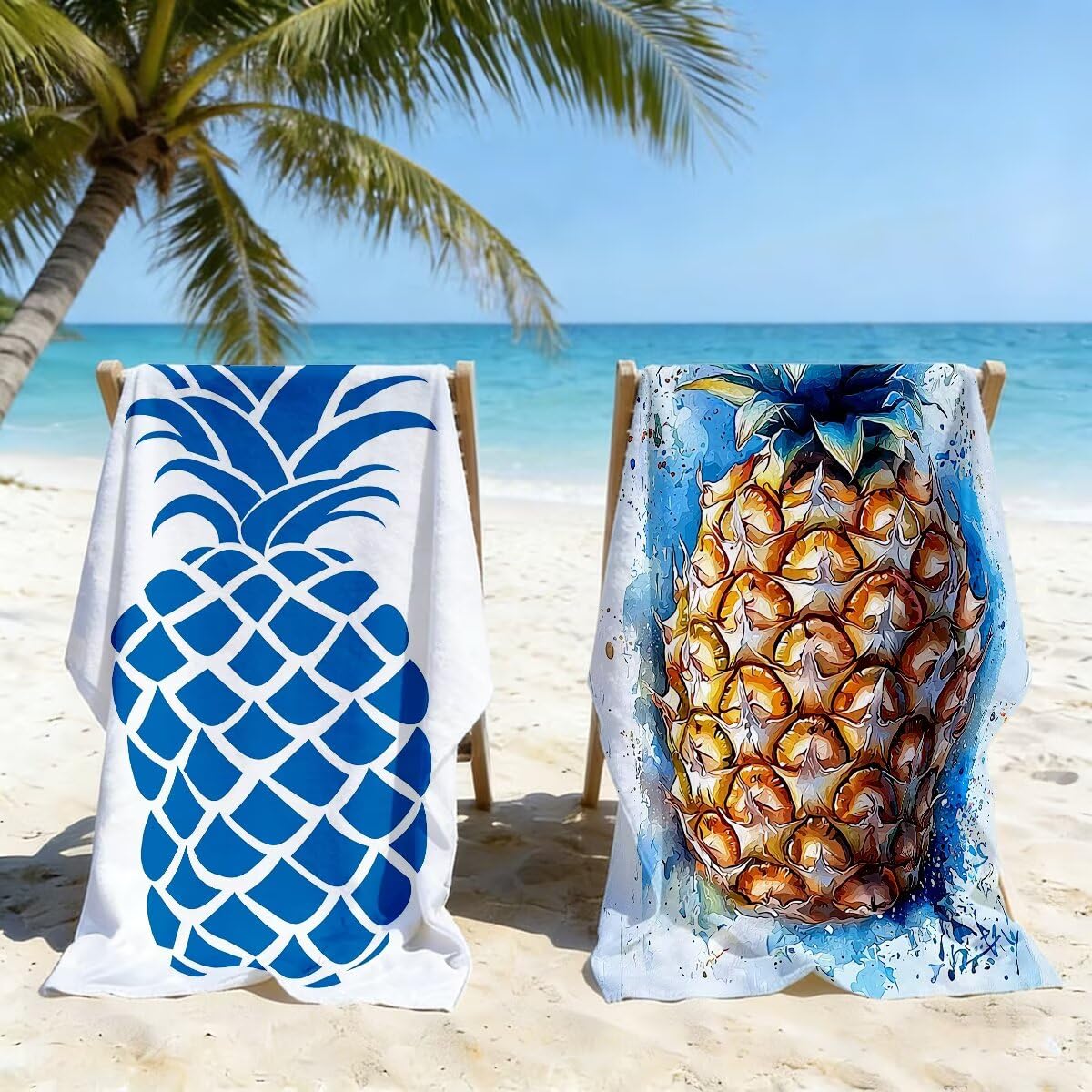 Juego de 2 Toalla Playa Grande 80x160 cm, Secado Rapido Toalla Microfibra Gimnasio, Antiarena Toallas de Playa Piña, Grande Ligera Compacta Toallas Microfibra Mujer Hombre para Viaje Piscina -5120