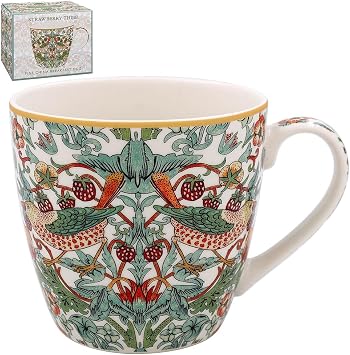 Breakfast Fine China Mug - William Morris Strawberry Thief Green Design