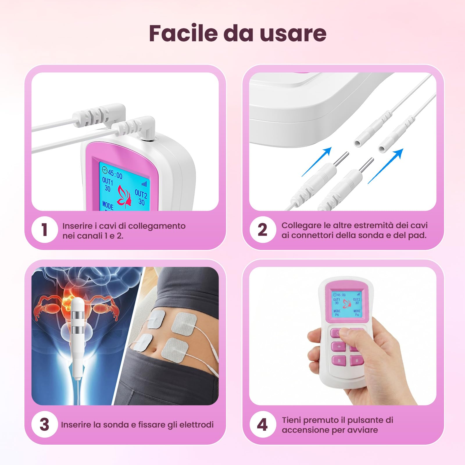 Trainer per il pavimento pelvico, allenamento muscolare del pavimento pelvico, TENS per alleviare il dolore, elettrodi ed elettrodi speciali