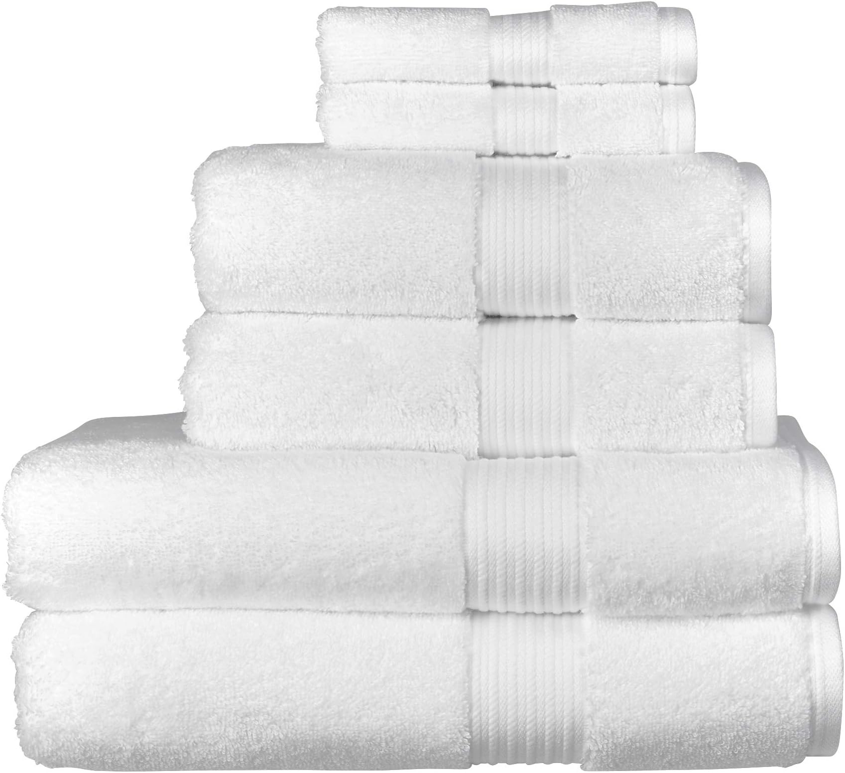 Supreme Hygro 6 Piece Towel Set in White 100% Supima Cotton - Luxurious & High Absorbency - Ultra Soft - 650GSM - 2 Bath, 2 Hand & 2 Face Towels