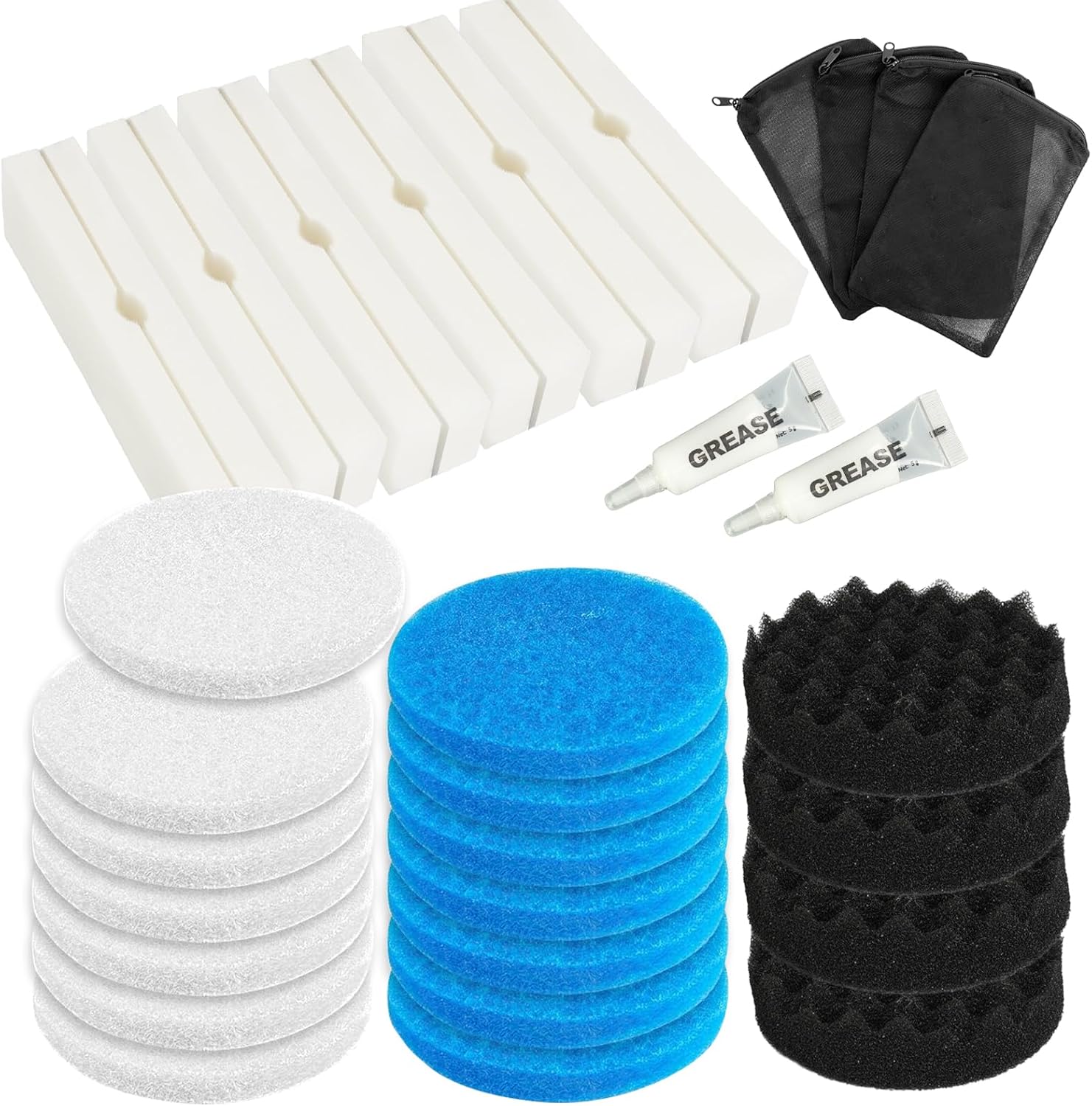 30 Pcs Filter Media Replacement Set with Quick Clear/Water Polishing Pads, Foam Pads, Fish Tank Filter Mesh Bags, Silicone Lube for Fluval Fx2 Fx4 Fx5 Fx6, Freshwater, Saltwater Aquariums
