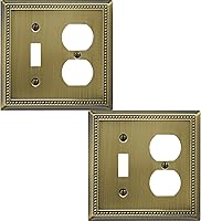 Vista 29 de Cubierta de Interruptor de Luz de Tomacorriente Dúplex Individual Belaire de Metal con Cuentas para Pared, Paquete de 4 Latón Antiguo 1 Gang