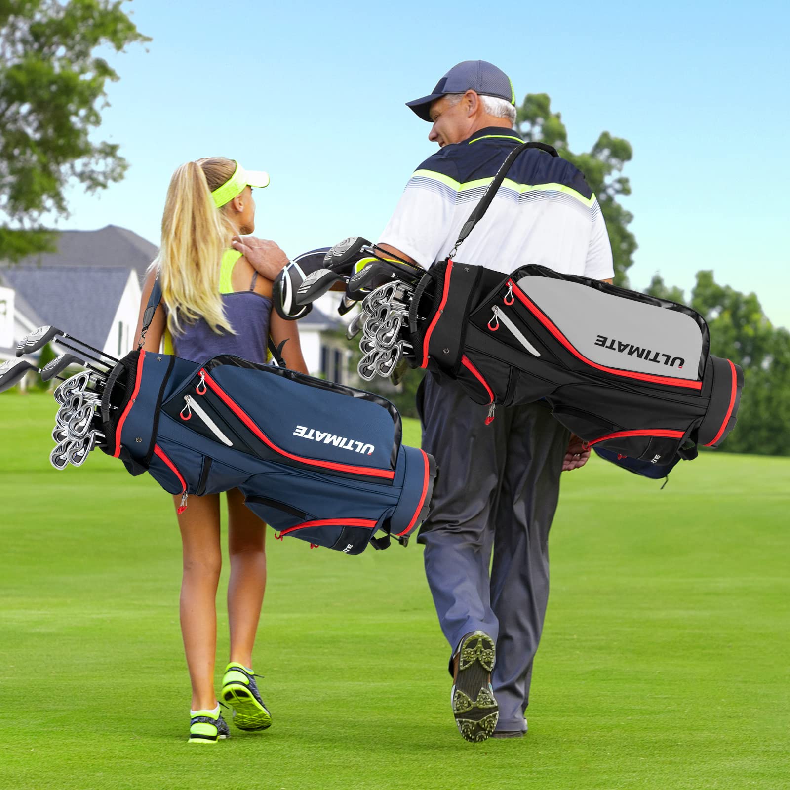 COSTWAY Bolsa de Golf para Carro, Ligera,14 Divisores, 8 Bolsillos, Capucha para la Lluvia, Correa para el Hombro, Bolsa Térmica para Bebidas, Ideal Hombres y Mujeres (Azul)