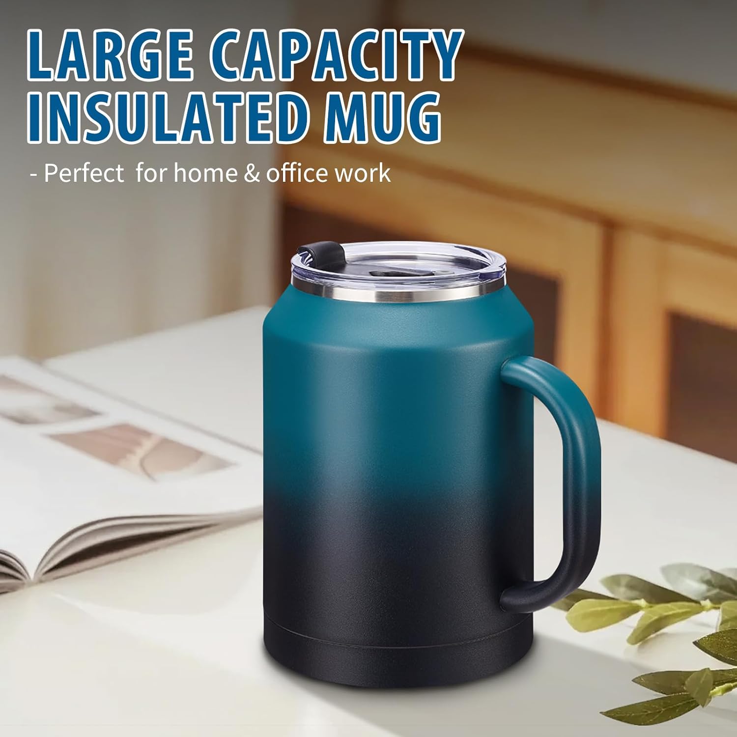 50 oz Mug Tumbler with Handle and Straw - 2-in-1 Lid, Silicone Water Bottle Boot, Stainless Steel Coffee Mugs, Double Wall Insulated Water Cup Keep Cold-36H Hot-24H, 50oz Large Tumbler Jug - Image 7