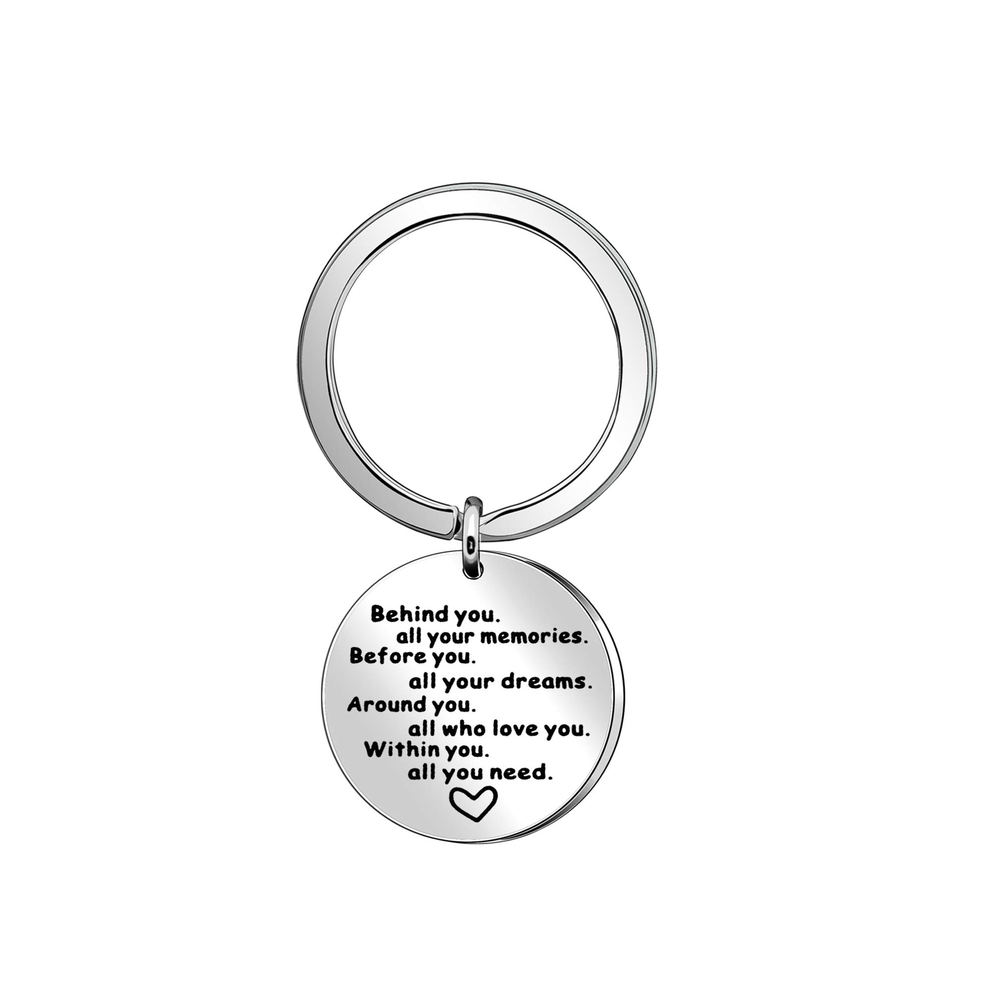 Inspiration Keyring Gift,Silver Key Pendant Key Chain Ring Keychain"Behind You All You Memories Before You All Your Dreams Around You All who You Love Within You All You Need"