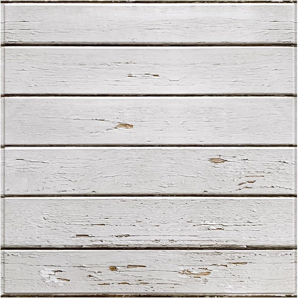 CommomyPack of 10 3D Wall Panels, Self-Adhesive, 30 x 30 cm, White Wood Look, Imitation Wood Wall Cladding, 3D Farmhouse Wooden Panels, for Wall, Living Room and Bedroom