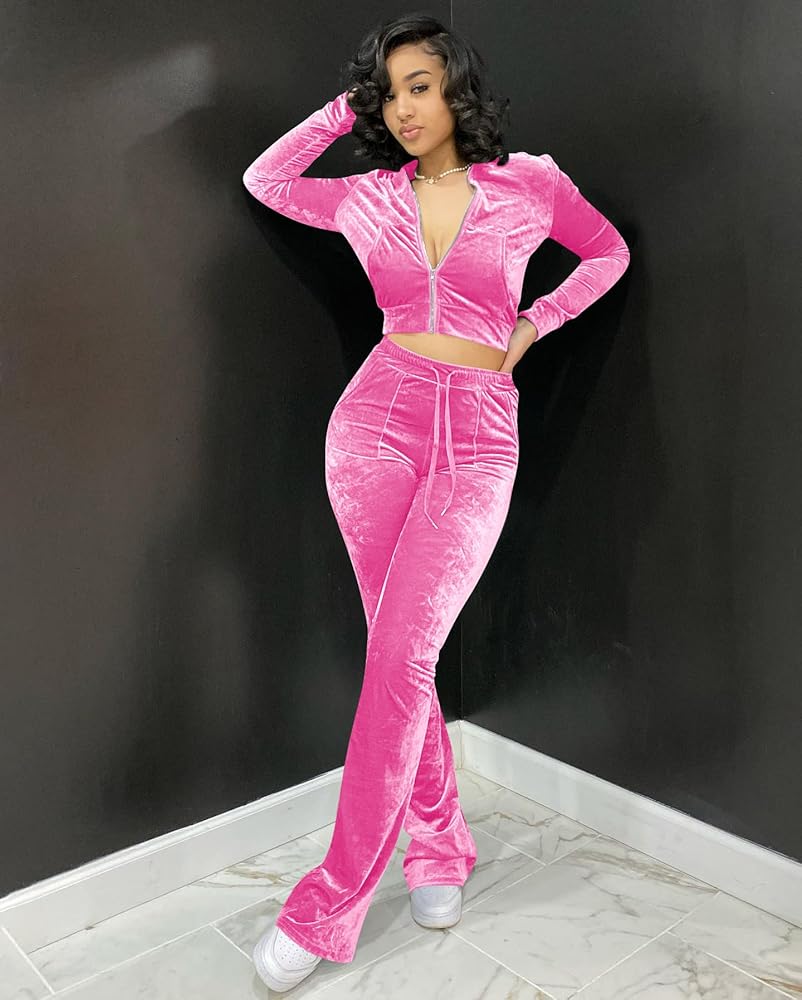 yidengymx Womens Velour Tracksuit Two Piece Outfits for Women Long