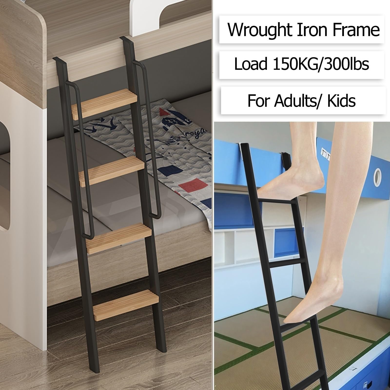 Escalera para literas con asa y peldaños Antideslizantes para dormitorios, caravanas, Camas Altas, Camas Individuales y autocaravanas: escalones Extra Profundos para Mayor Seguridad y comodi