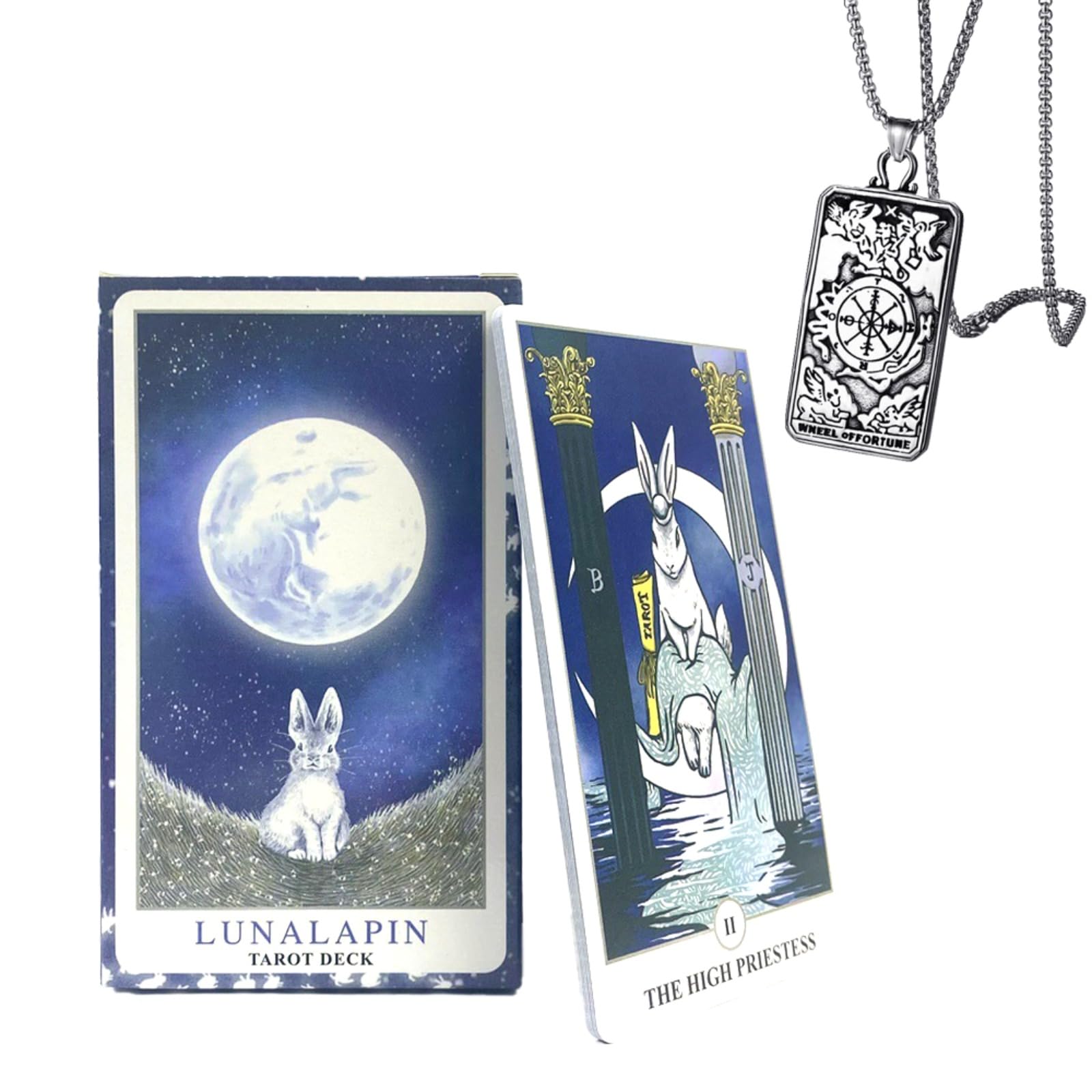 Lunalapin Rabbit Tarot Deck - 78 Cards Set- Simple Color Box Packaging - Perfect for Beginners - Includes Tarot Necklace