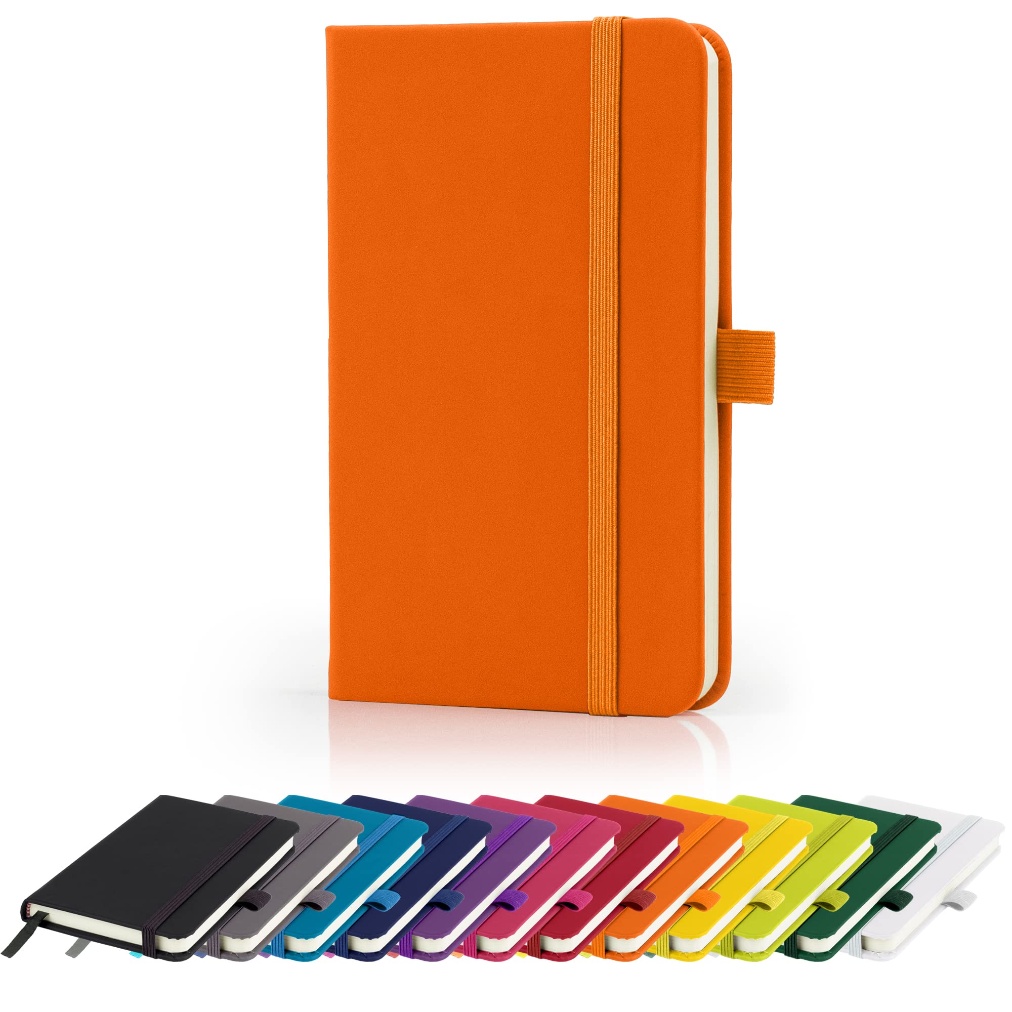 Savvy Bee Premium A6 Notebook New Lined Pocket Hardback Small Journal with pen loop, elastic closure and ribbon marker 196 pages / 98 sheets Notepad Note Book Notes Pad (Orange)
