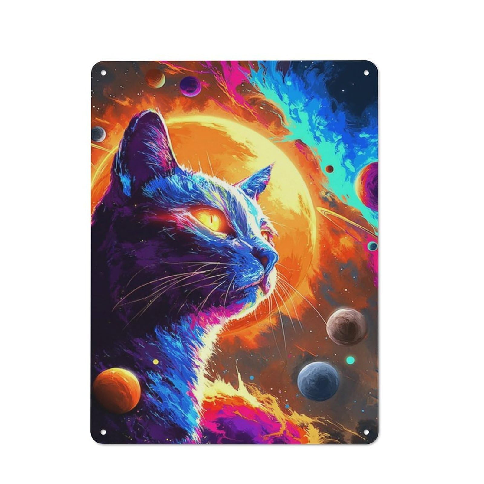 Junmoney Galactic Cat Cosmic Artwork Rustic Metal Sign 40X30cm For Café Or Restaurant, Suited To Café Owners And Decorators