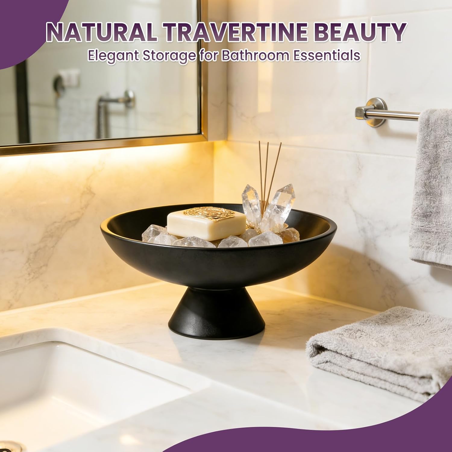 Garvee Concrete Pedestal Decorative Bowl, Modern Cement Centerpiece Fruit Bowl for Keys, Large Catch-All for Kitchen Counter, Entryway & Coffee Table, Home Decor, 11" D x 4" H, Black