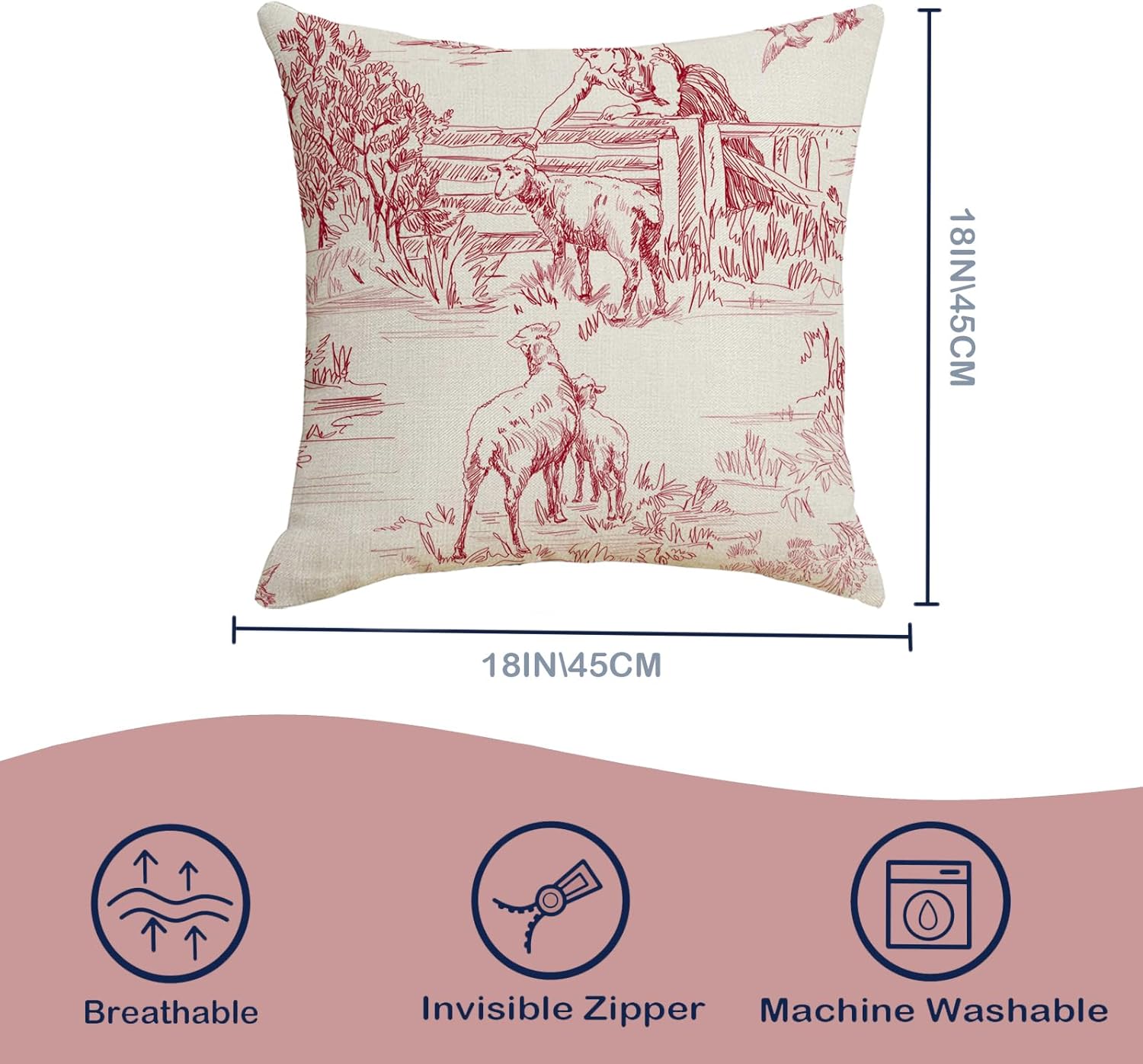 French Toile Throw Pillow Covers 18x18 inch Set of 4 French Country Pillow Cases Vintage Chinoiserie Decorative Cushion Covers for Sofa Living Room