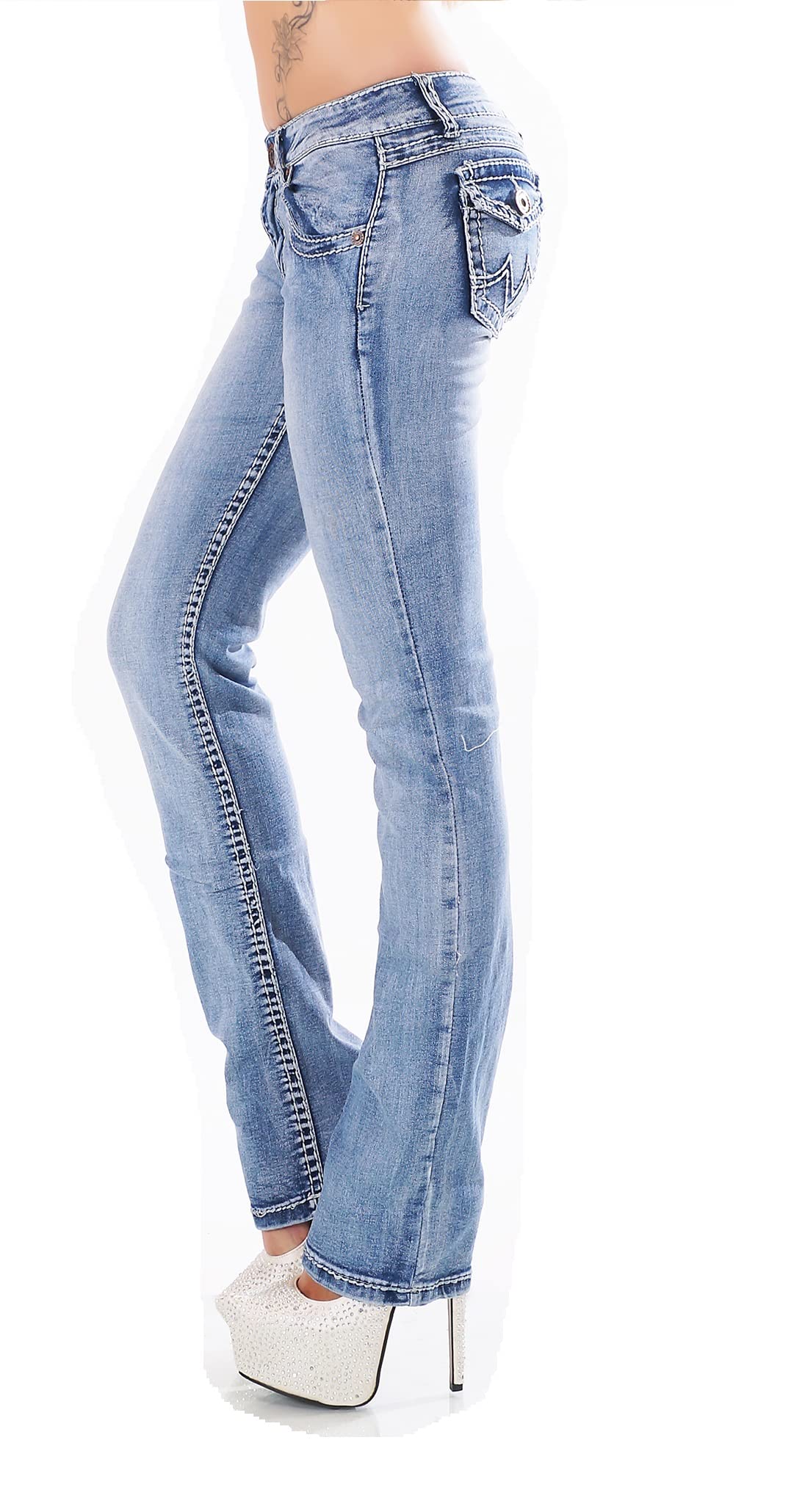 Miss Rj Women's Light Blue Jeans Skinny Jeans Flap Pocket Thick Seams Jeans Pants (44, )