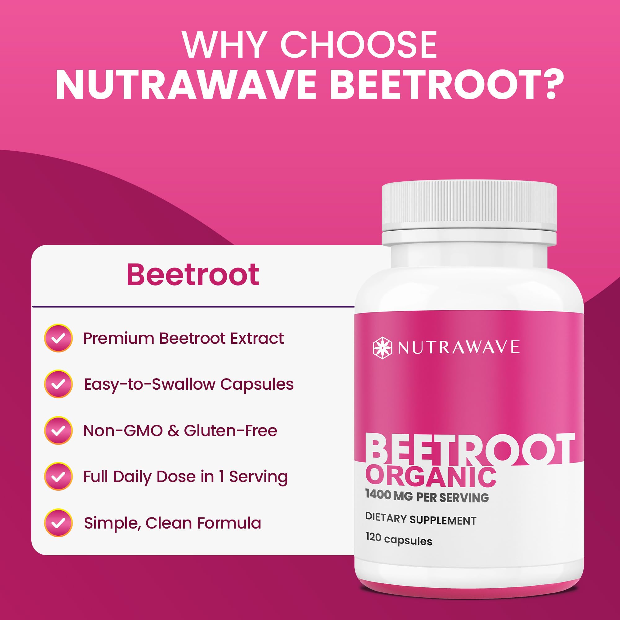 Nutra Wave *Bonus Size* Organic Beet Root Capsules 1400mg – Non-GMO, Vegan – 120 Capsules — Amazon image 3