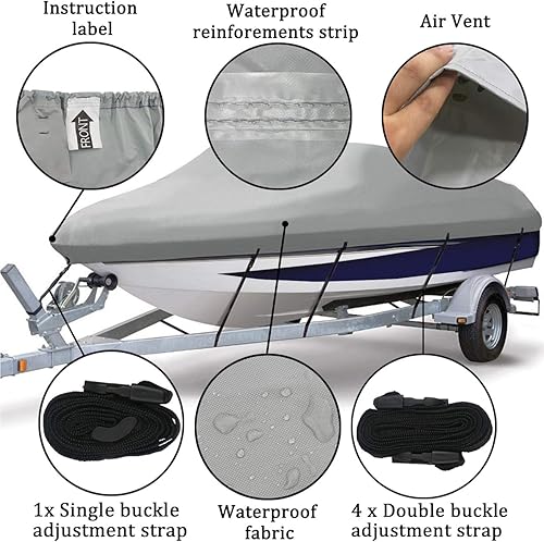 Miniatura 2 de Ogrmar Cubierta impermeable para barco remolque resistente con 2 rejillas de ventilación de aire de grado marino de poliéster para casco V, barco de