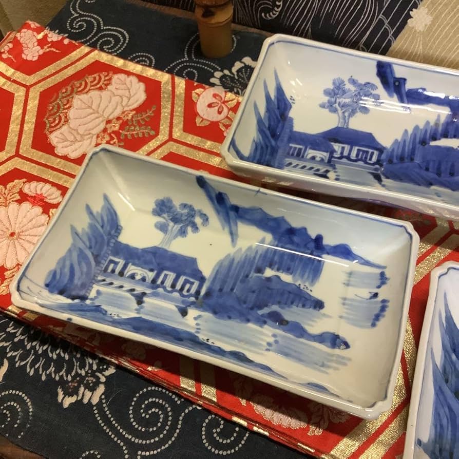 古伊万里希少長皿長方皿山水楼閣賢人紋5客江戸〜幕末輪島塗好きにも 古伊万里希少長皿長方皿山水楼閣賢人紋5客江戸〜幕末輪島塗好きにも