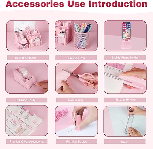 Miniatura 4 de Organizadores y accesorios de escritorio, suministros de oficina con grapadora, removedor de grapas, soporte para bolígrafos, juego de clips,