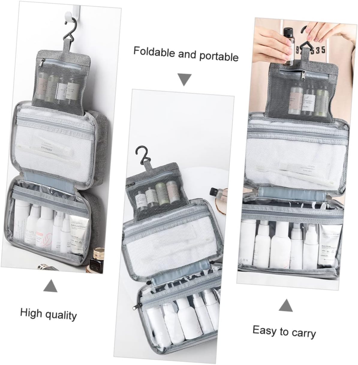 旅行用トイレタリーバッグ ハンギングオーガナイザー メイクアップデザイン 旅行ジムやアウトドア活動用 丈夫なジッパーと透明コンパート