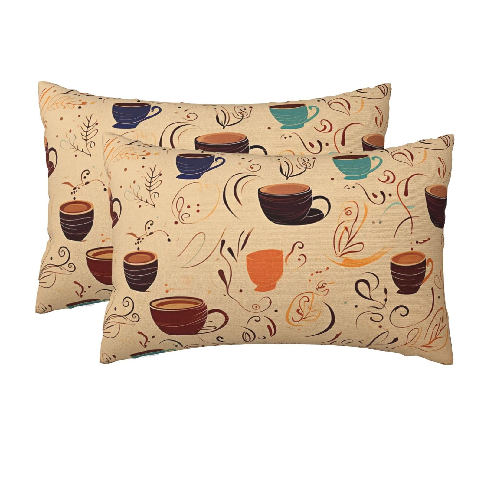 2 Pack Queen Pillow Cases with Hidden Zipper, Soft Breathable Pillow Covers for Hair and Skin, Cups and Beans Curves and Swirls Pillowcases 20"x30" Bed Pillow Protectors Cover for Sleeping Gifts