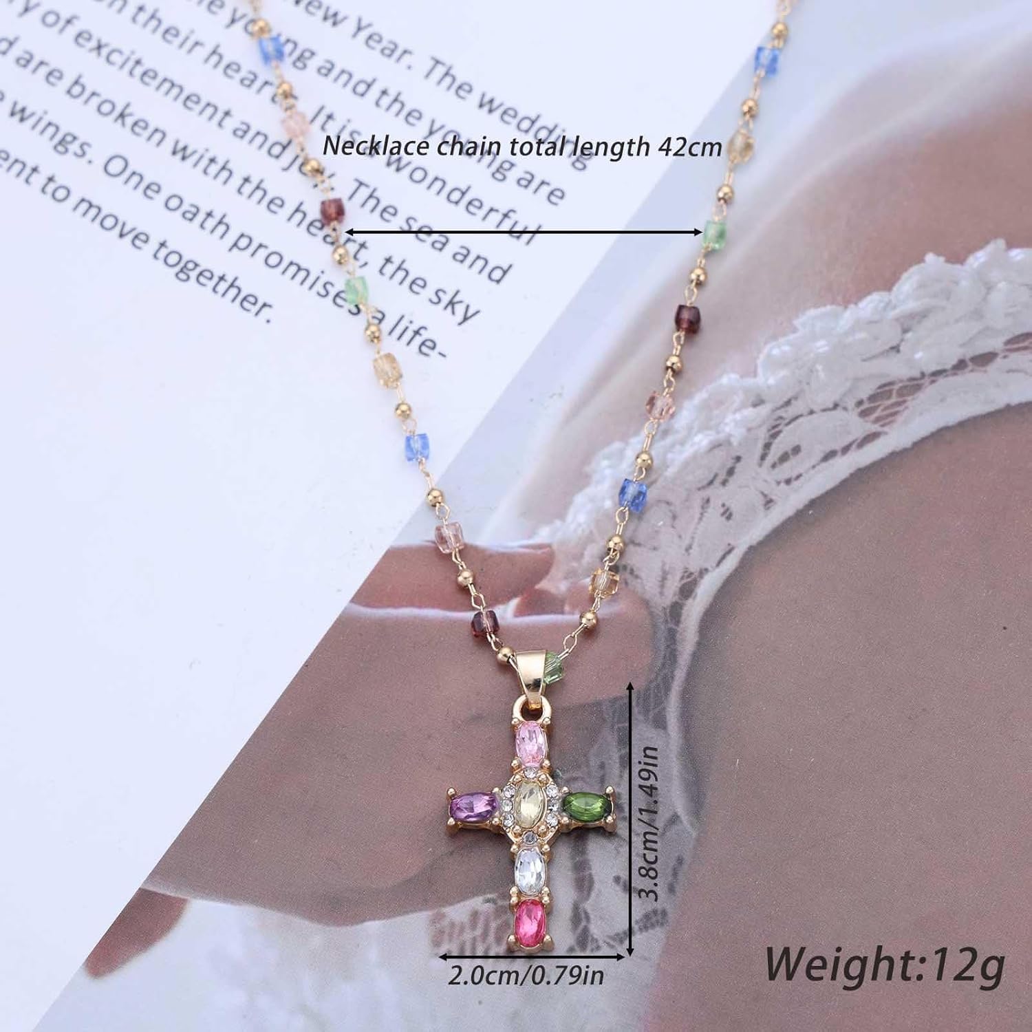 Gold Cross Necklace for Women Diamond Crystal Cross Pendant Necklace Cube Crystal Beads Satellite Chain Necklace Dainty Cross Religious Necklace Y2k Jewelry - Image 4