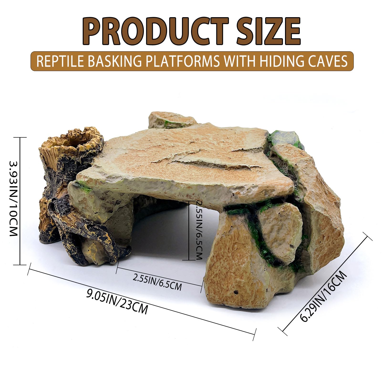 BNOSDM Plataforma de tortuga, cueva escondite de reptiles, roca de tortuga, cueva de escondite de geco, piedra de resina, decoración de hábitat de terrario, accesorios de tanque para dragón barbudo,
